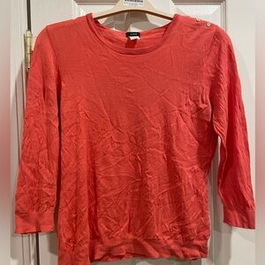 J. Crew Coral 3/4 Length Sleeve Crewneck Sweater